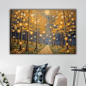 Mystical Midnight Sign Canvas Print, Moon Night Starry Forest Wall Art, Forest Landscape Home Decor, Misty Fog forest Triptych wall art