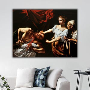 Judith Beheading Holofernes by Caravaggio Canvas Print, Judith Beheading Holofernes Wall Art, Caravaggio Paintings, Fine Arts, Misandry Art