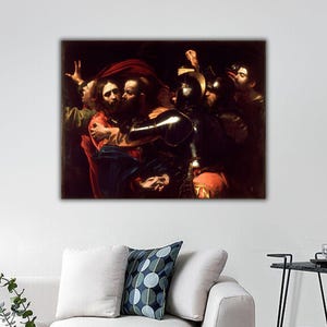 The Taking of Christ by Caravaggio Canvas Print, Caravaggio&#39;s Famous Fine Arts, Caravaggio Artworks, Baroque Christian painting Wall Decor