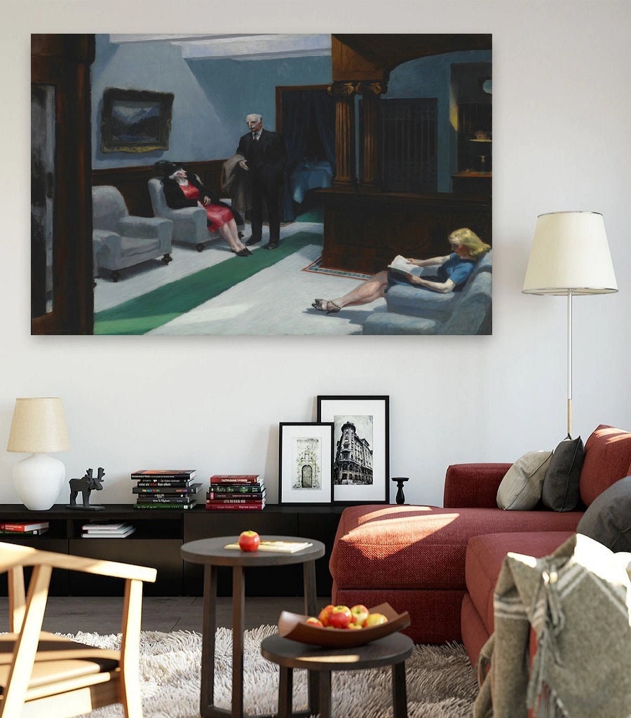 Hotel Lobby 1943 by Edward Hopper, Hotel Lobby 1943 Canvas Print