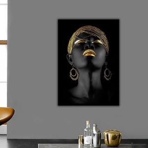 Black African Woman Canvas Print: Modern Gold Wall Art