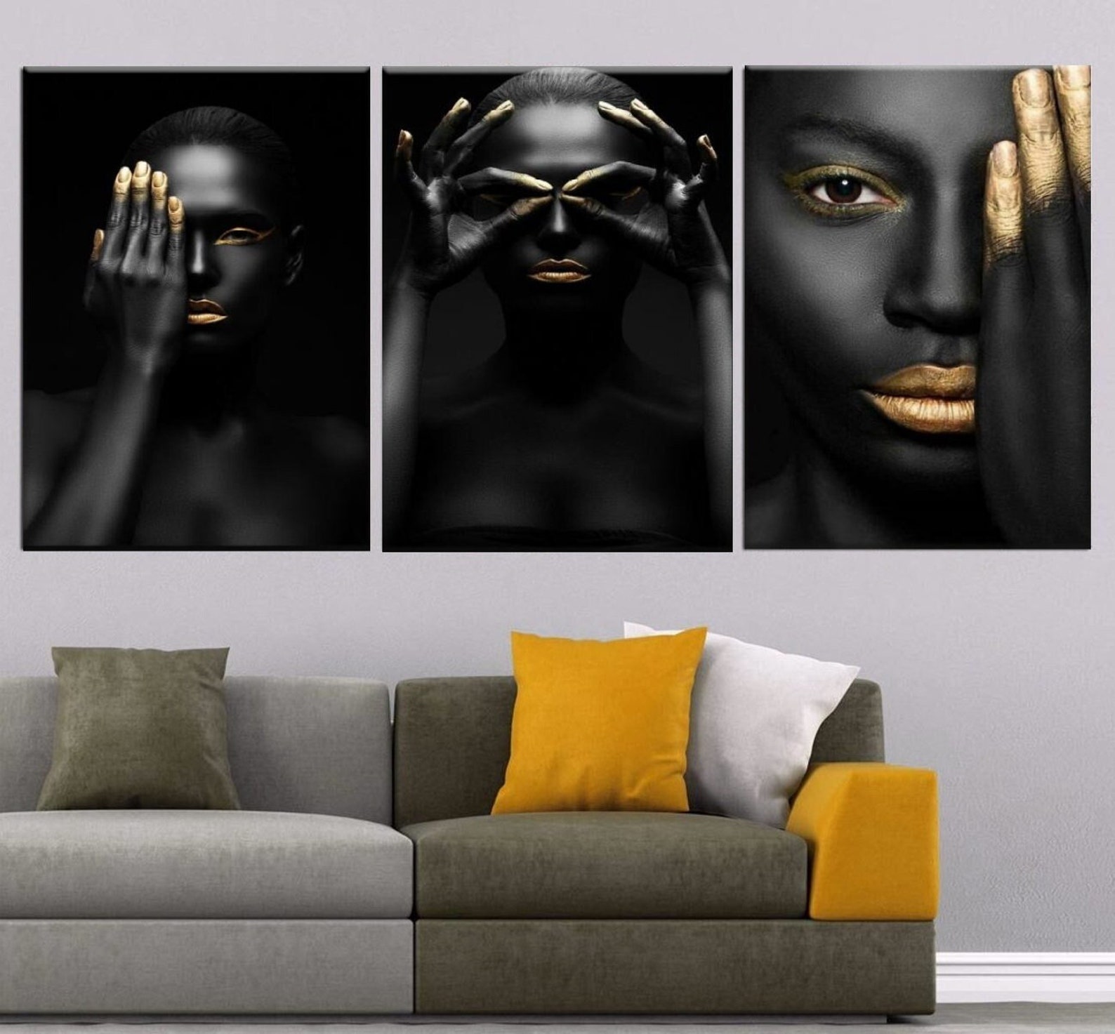 Black Woman Set of 3 Canvas Print, Black African American Woman Wall ...
