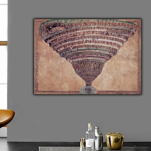 Sandro Botticelli Wall Art, Map of Hell Canvas 1485 Print, Divine Comedy Illustration, Italian Renaissance Fine Art, Botticelli Reproduction