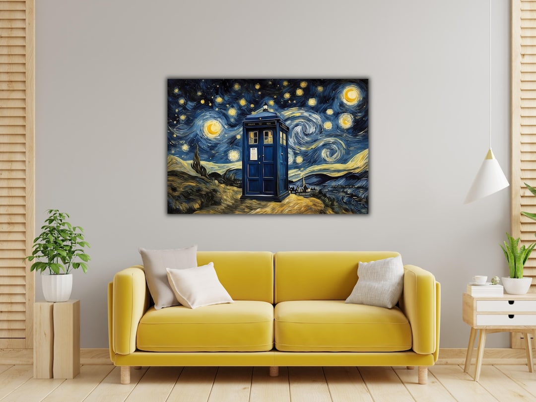 TARDIS Canvas Wall Art, Doctor Who Starry Night Inspired, Van Gogh ...