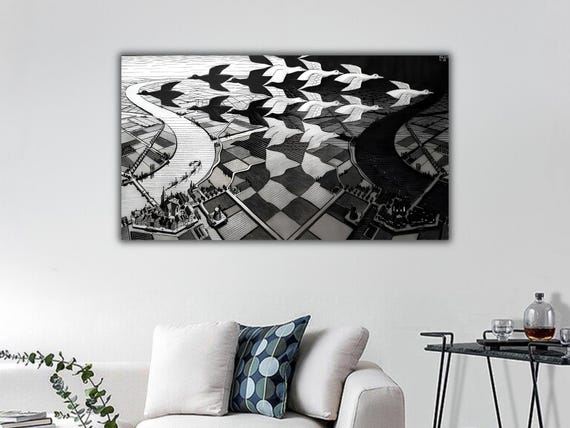 Day and Night Canvas Print, Maurits Cornelis Escher Wall Art, MC