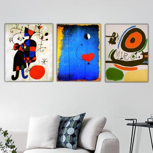 Joan Miro Set Of 3 Canvas Wall Art, Joan Miro Print Art, Joan Miro Artworks, Joan Miro Canvas Wall Arts, Miro Paintings Art ,Joan Miro Print