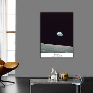 Earthrise Apollo 8 NASA Canvas Wall Art, Image of Earth From Moons Surface From The Apollo 8 Mission Wall Decor, NASA Images Canvas Print