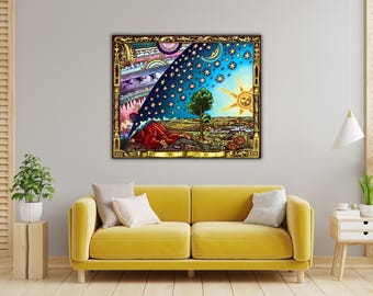 Gravure Flammarion Canvas Wall Art, Astronomy Canvas Painting, Renaissance Wall Decor, Modern Wall Art, Flammarion Poster, Celestial Art