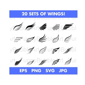 Fancy Wings SVG, EPS, PNG, Wings Clip Art, Wings Cut File, Fichiers vectoriels pour toutes les utilisations