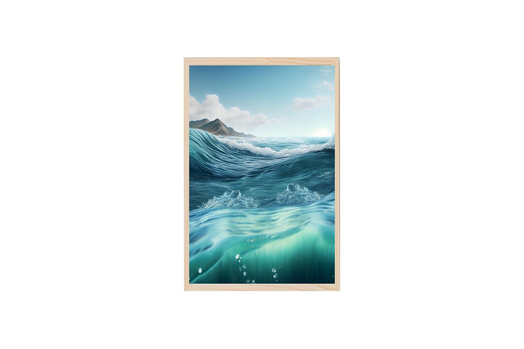 Blue Ocean Wall Art Digital Download, Seascape Painting, Large