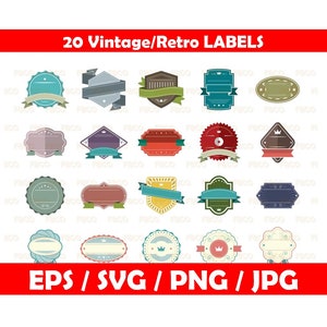 Vintage Labels SVG, Retro SVG, Labels SVG, Vintage Retro Labels For Cricut, For Silhouette, Cut Files, Png, Eps, Svg, Jpg Files