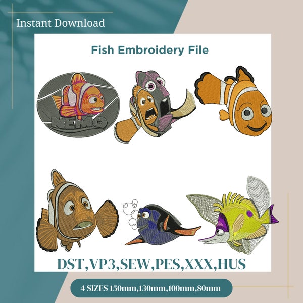Fish Embroidery Design, Nemo Embroidery, Mini Fish Embroidery, Large Mouth, Baby Fish, Machine Embroidery