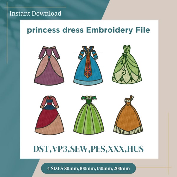 Princess Dress Embroidery Design Tulle Embroidery Princess Gowns Embroidery Fairy Dress  Cinderella Anna Elsa Belle Dress Embroidery Pattern