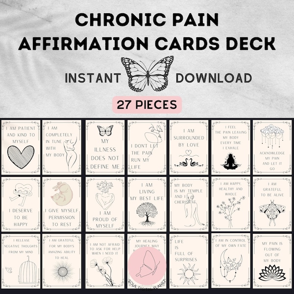 Chronic Pain Affirmation Cards Deck PDF, Chronic Illness Cards, Daily Health Affirmations, Self Care Cards, Spoonie Printable, Mindfulness