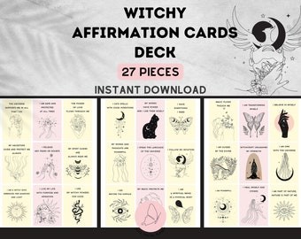 Witchy Affirmation Cards Deck PRINTABLE, Witchy Quotes, DIGITAL Affirmations, Law of Attraction, Self Care Cards, Daily Affirmations PDF