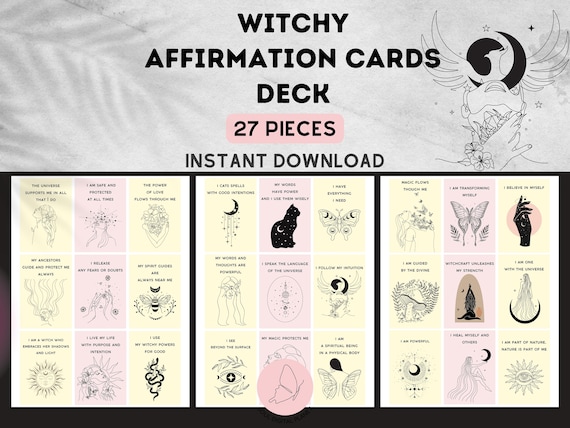 Witchy Affirmation Cards Deck PRINTABLE, Witchy Quotes, DIGITAL Affirmations, Law of Attraction, Self Care Cards, Daily Affirmations PDF