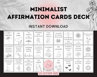 27 Minimalist Affirmation Cards Deck PDF, Positive Quotes, DIGITAL Affirmations, Mindfulness Cards, Law of Attraction, Manifestation Cards