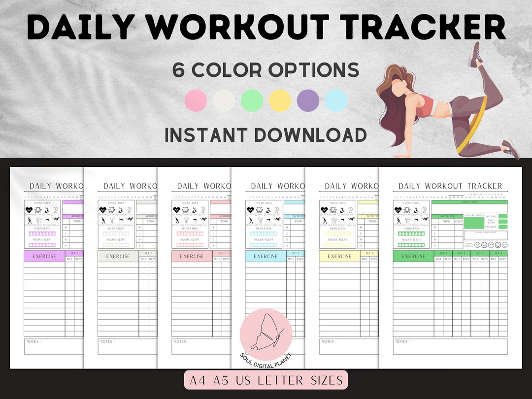 Daily Workout Tracker PRINTABLE Daily Fitness Journal PDF Exercise