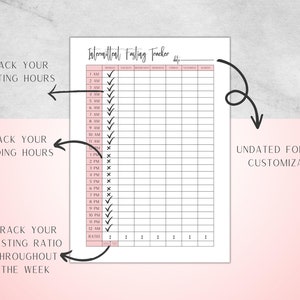 May include: An undated intermittent fasting tracker with a pink header and footer. The tracker includes sections to record fasting and feeding hours, and the fasting ratio throughout the week. The text "Intermittent Fasting Tracker" is at the top.