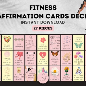 Fitness Affirmation Cards Deck PRINTABLE, Workout Quotes, DIGITAL Weight Loss Affirmations, Mindfullness Cards, Daily Health Affirmations