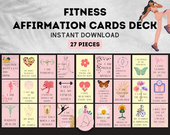 Fitness Affirmation Cards Deck PRINTABLE, Workout Quotes, DIGITAL Weight Loss Affirmations, Mindfullness Cards, Daily Health Affirmations