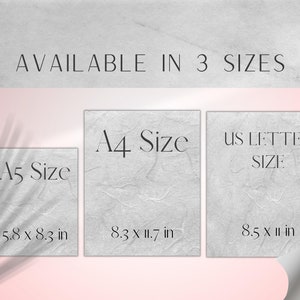 May include: Three different sizes of paper are shown with their dimensions in inches. The sizes are A5, A4, and US Letter.