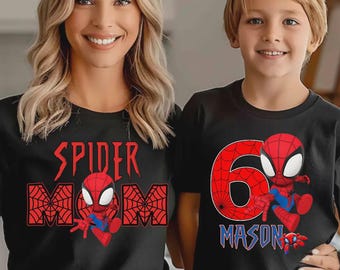 Camisetas personalizadas de cumpleaños para la familia Spider: Camisetas a juego de Spidey, con el nombre de Spider, para papá Spider, para mamá Spider, camisetas familiares a juego.