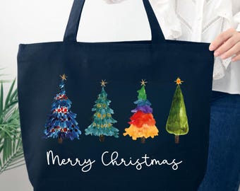 Christmas Trees Tote Bag, Holiday Winter Tote, Gift for Xmas