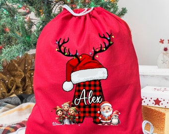 Personalized Name Christmas Sack: Santa Gift Tote Bag