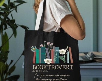 Booktrovert Tote Bag, Book Lover Gift, Gift for Xmas,Gift for Mom,Valentines Day Gift