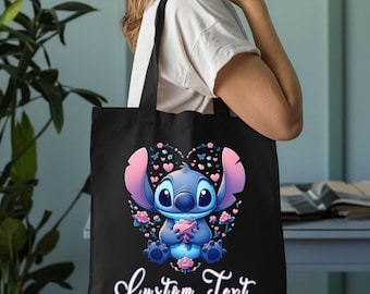 Personalized Stitch Valentines Day Tote Bag, Gifts for Mom, Gift for Her, Gift for Sister, Gift for Teacher,Gift for Christmas
