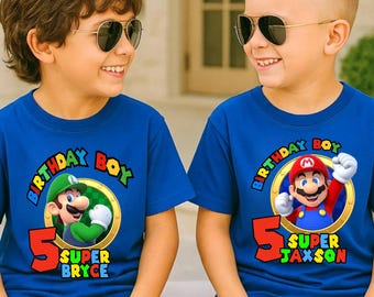 Camiseta familiar personalizada de Super Mario, camiseta para fiesta de cumpleaños, camisetas de Super Mario, camiseta personalizada de cumpleaños de Super Mario para niños pequeños