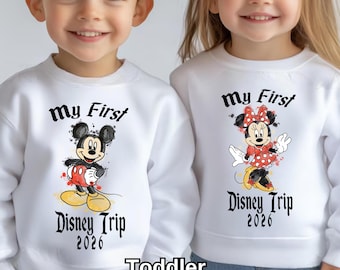 Custom My First Disney Trip Minnie Mickey and Friends Watercolor Sweatshirt, Hoodie, Shirts Disneyland Family Trip Tee