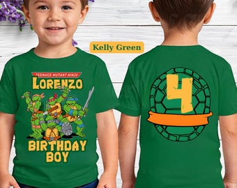 Camiseta de cumpleaños personalizada de tortugas verdes, camiseta de cumpleaños personalizada para niño, camiseta con nombre y edad personalizados, conjunto para fiesta infantil.