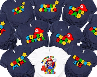 Personalized Super Mario Family Birthday Shirt, Birthday Party Shirt, Super Mario Family Shirts, Custom Super Mario Birthday T-Shirt,V-Neck