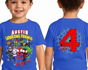 Sudadera, camiseta o sudadera con capucha personalizada de Spidey para cumpleaños: camiseta para fiesta familiar de superhéroes, camiseta de Spiderman.