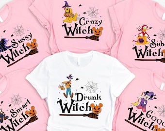 Camiseta de bruja de Disney, camiseta de Halloween de bruja de Mickey y Minnie, camiseta de Halloween de Disney, camiseta de Mickey No So Cary, camiseta de vacaciones de Disney, camiseta de fiesta grupal