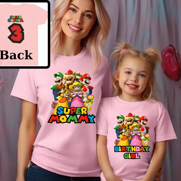 Personalized Super Mario Birthday Girl/Boy Shirt,Bowser Mario Yoshi Peach Toad,Super Mario Family Shirts,Custom Super Mario Birthday Toddler