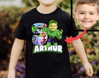 Camiseta personalizada de Hulk para cumpleaños: Camiseta para fiesta familiar de superhéroes