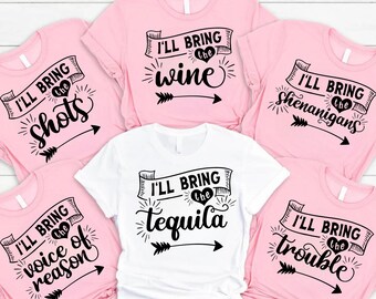Camiseta de vacaciones para chicas, camisetas de viaje para chicas, camisetas de fin de semana para chicas, camisetas con el lema "Yo llevaré el alcohol", camiseta de cuello en V para fiesta para chicas, camiseta de tirantes para grupo de vacaciones para chicas