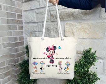 Personalized Mama Mouse Tote Bag, Mothers Day Gift, Funny Gift, Minnie Mouse Roped Toted Bag, Custom Disney Tote Bag, Disney Family Vacation