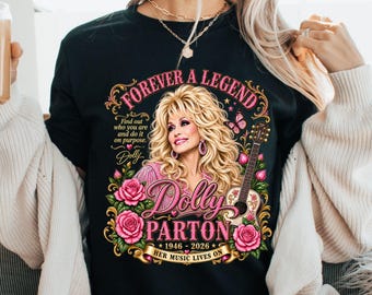 Camiseta conmemorativa de Dolly Parton, camiseta tributo "Forever A Legend", regalo de recuerdo de la música country, camiseta para fans en memoria de Dolly Parton.