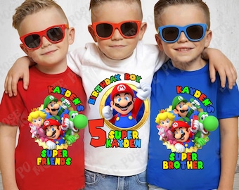 Personalized Super Mario Birthday Shirt, Super Mario Friends Shirts, Birthday Friends Party Shirt, Mario Family Birthday Boy T-Shirt