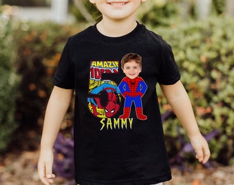 Custom Face Spider-Man Shirt: Personalized Birthday Boy Toddler Tee, Family Matching Birthday Shirt