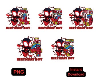Spiderman Birthday Boy PNG Bundle: Ages 1-5 (Digital Download)