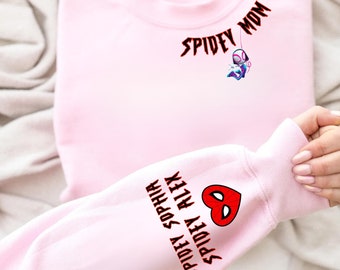 Custom Spidey Mom Sweatshirt: Personalized Kids Names Sleeve