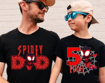 Camiseta personalizada de Spiderman para cumpleaños de niño: Fiesta familiar a juego de Spidey, camiseta de Miles Morales Spin