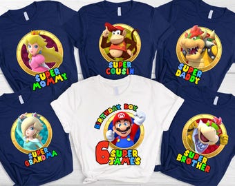 Personalized Super Mario Family Family Shirt, Super Mario Characters Shirts, Birthday Party Shirt,Custom Mario Birthday Boy T-Shirt,V-neck