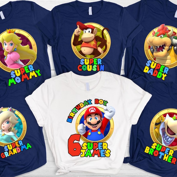 Personalized Super Mario Family Family Shirt, Super Mario Characters Shirts, Birthday Party Shirt,Custom Mario Birthday Boy T-Shirt,V-neck