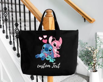 Personalized Stitch and Angel Tote Bag, Valentines Day Gift